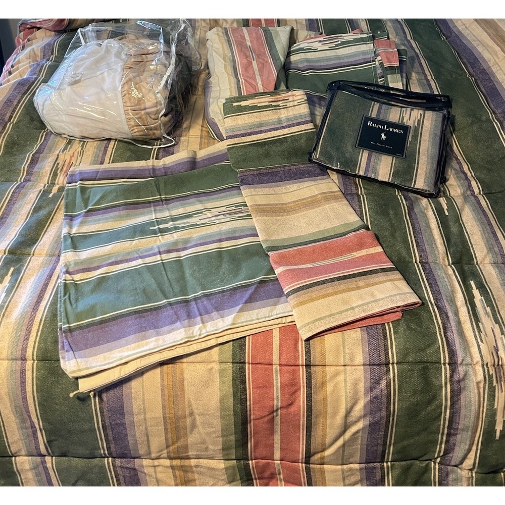 8 Piece Ralph Lauren DESERT‎ SPRING Green Queen Comforter Set Flat Fitted Shams